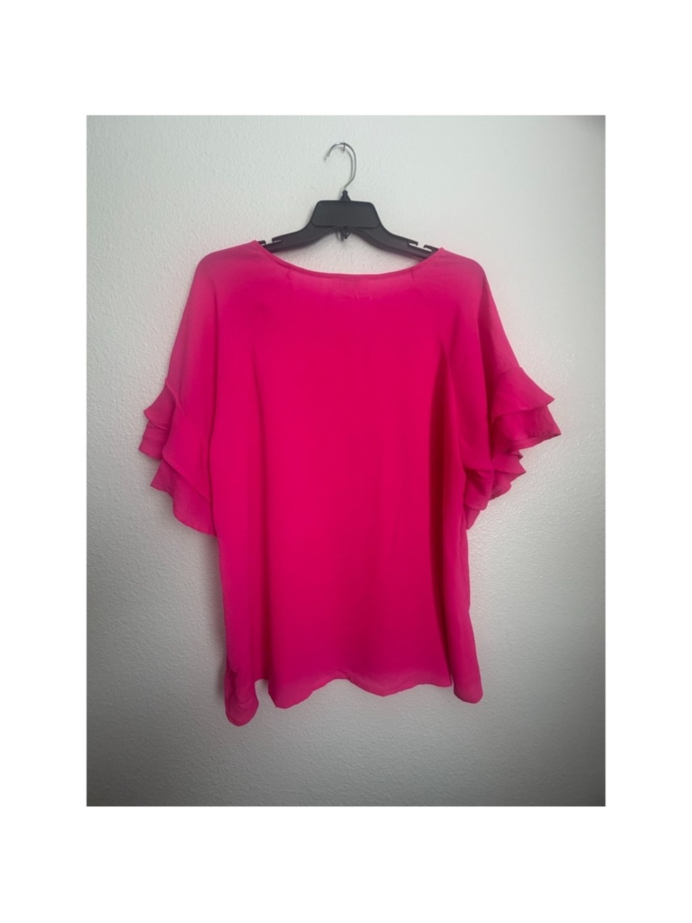 Umgee Hot Pink Ruffle Sleeve Blouse - Picture 3 of 8